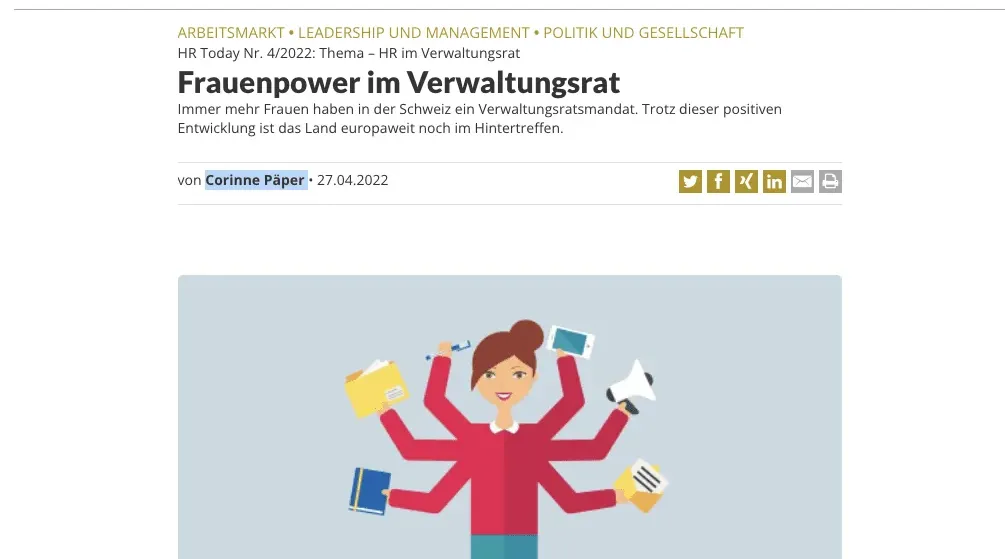 HR Today, Frauen im Verwaltungsrat in der Schweiz